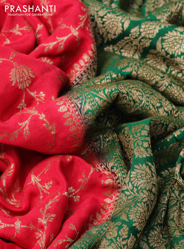 Banarasi crepe saree red and green with allover thread & zari weaves and woven border