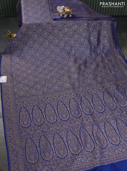 Banarasi crepe saree peacock blue with allover thread & zari brocade weaves and woven border