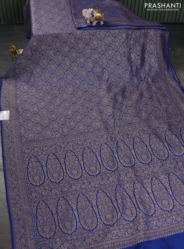 Banarasi crepe saree peacock blue with allover thread & zari brocade weaves and woven border