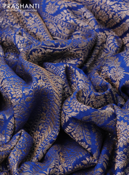 Banarasi crepe saree peacock blue with allover thread & zari brocade weaves and woven border