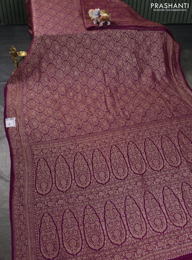 Banarasi crepe saree deep purple with allover thread & zari brocade weaves and woven border