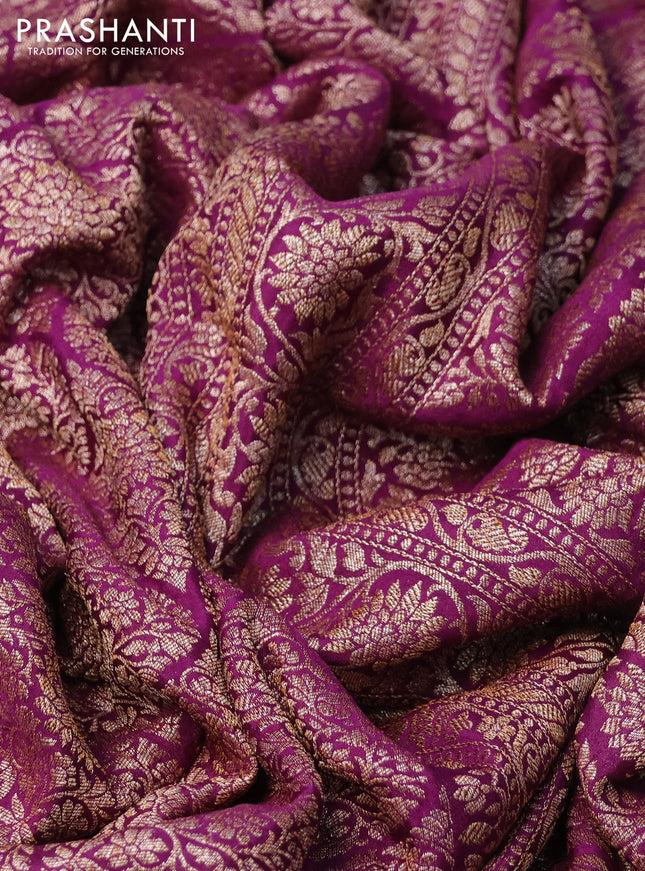 Banarasi crepe saree deep purple with allover thread & zari brocade weaves and woven border