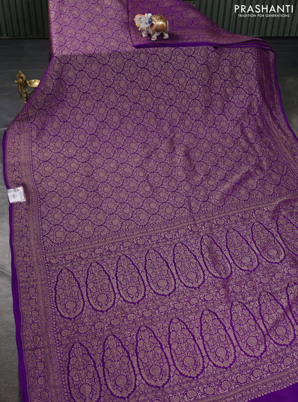 Banarasi crepe saree violet with allover thread & zari brocade weaves and woven border