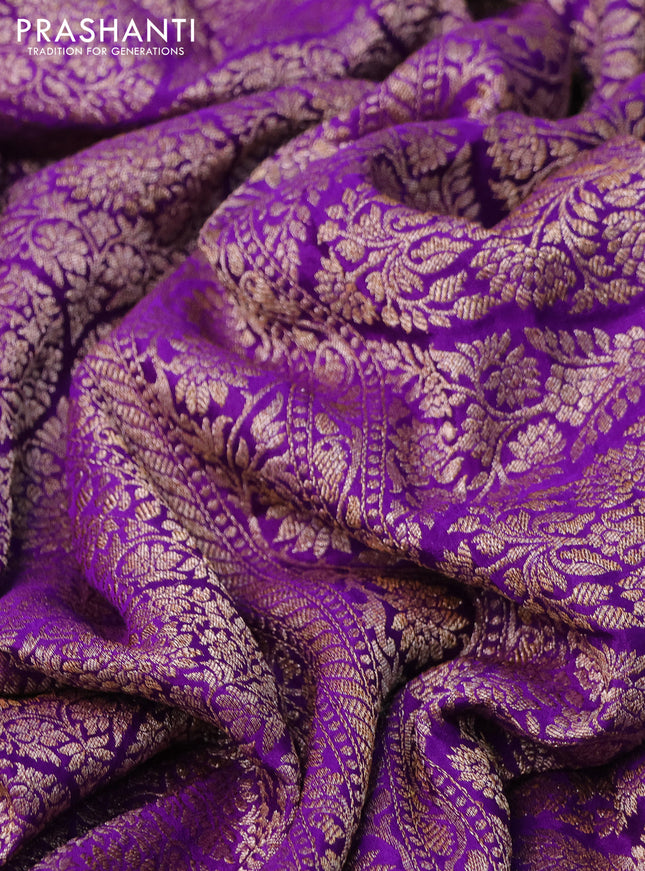Banarasi crepe saree violet with allover thread & zari brocade weaves and woven border