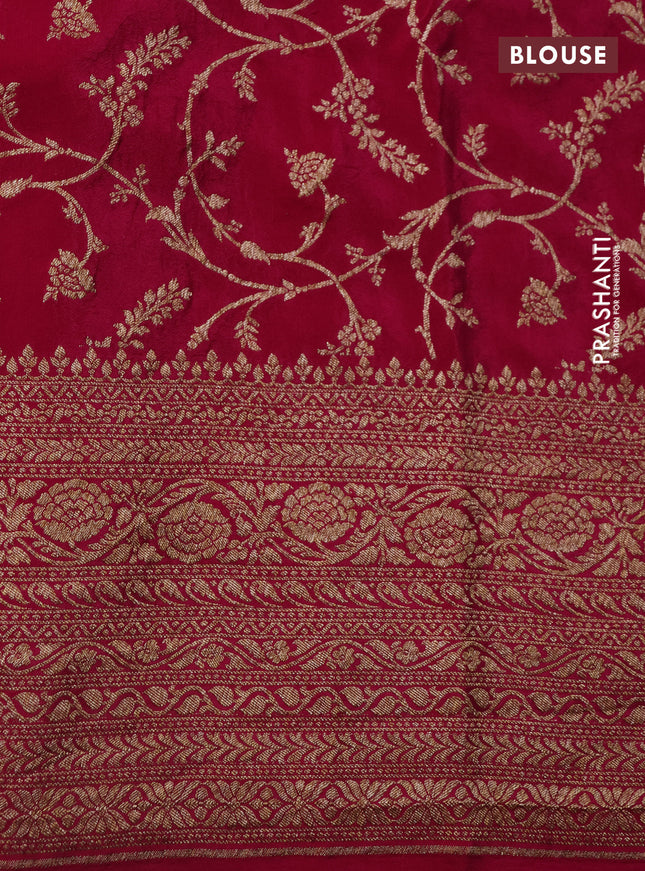 Banarasi crepe saree blue and red pink with allover thread & zari woven butta weaves and woven border