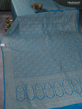 Banarasi crepe saree blue with allover thread & zari weaves and woven border