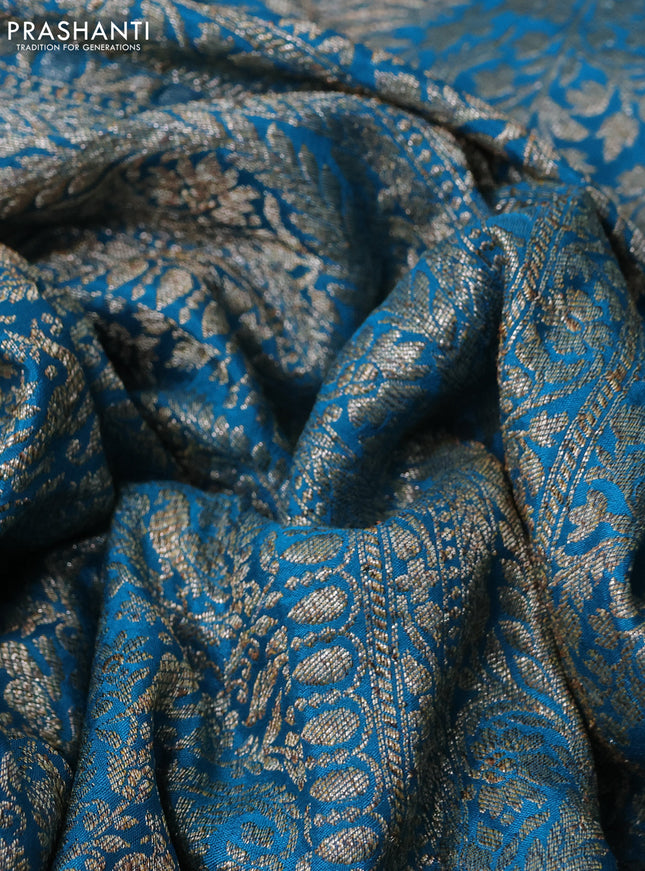 Banarasi crepe saree blue with allover thread & zari weaves and woven border