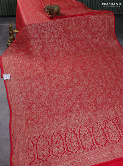 Banarasi crepe saree red with allover thread & zari weaves and woven border