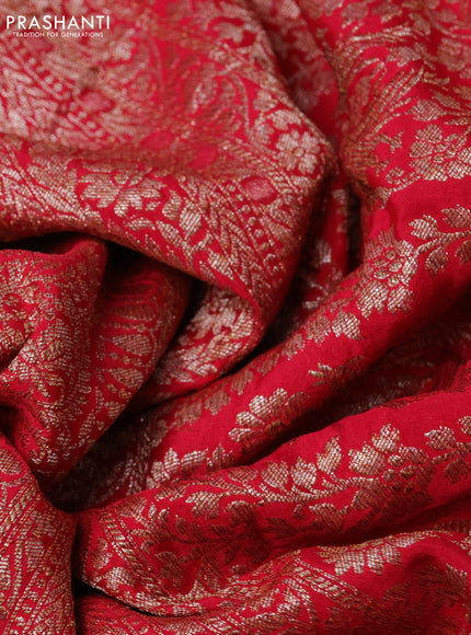 Banarasi crepe saree red with allover thread & zari weaves and woven border