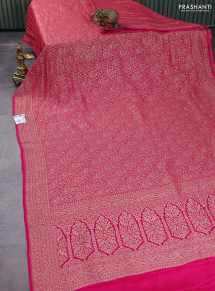 Banarasi crepe saree pink with allover thread & zari weaves and woven border