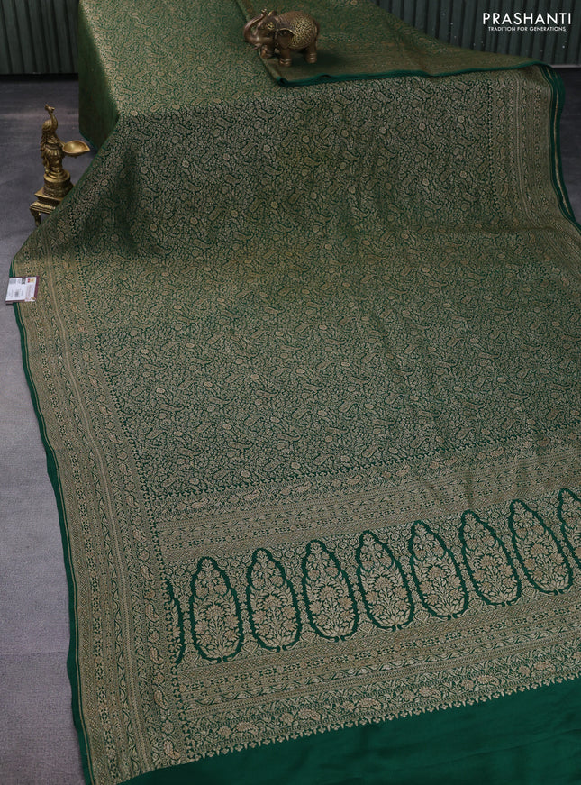 Banarasi crepe saree green with allover thread & zari weaves and woven border
