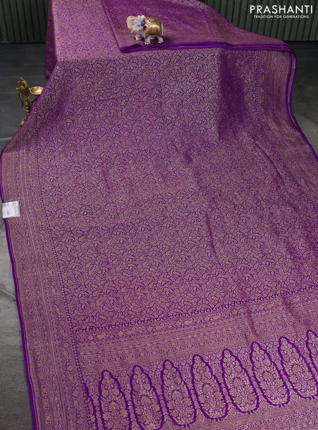 Banarasi crepe saree violet with allover thread & zari weaves and woven border