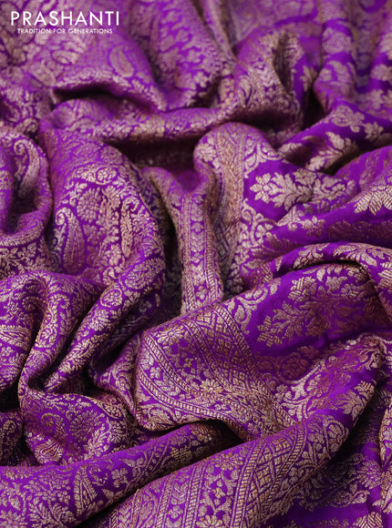 Banarasi crepe saree violet with allover thread & zari weaves and woven border