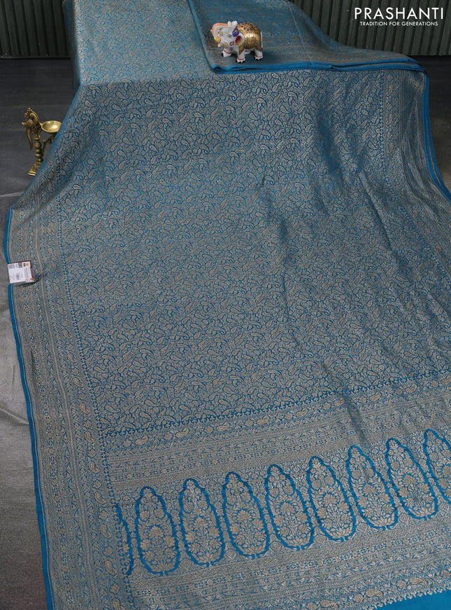 Banarasi crepe saree cs blue with allover thread & zari weaves and woven border