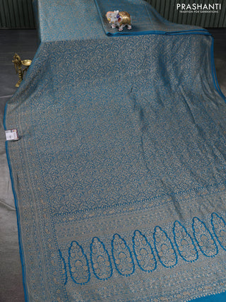 Banarasi crepe saree cs blue with allover thread & zari weaves and woven border