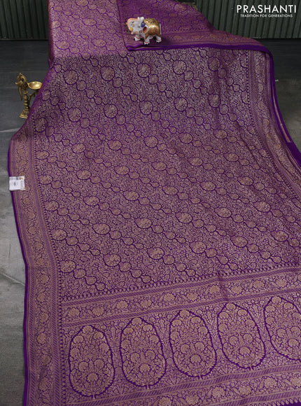 Banarasi crepe saree violet with allover thread & zari weaves and woven border