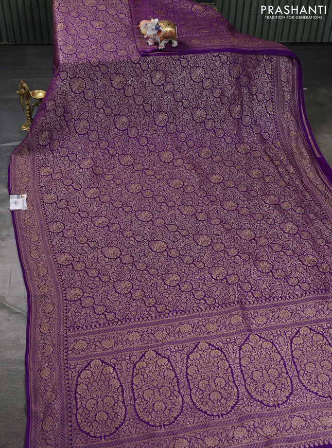 Banarasi crepe saree violet with allover thread & zari weaves and woven border