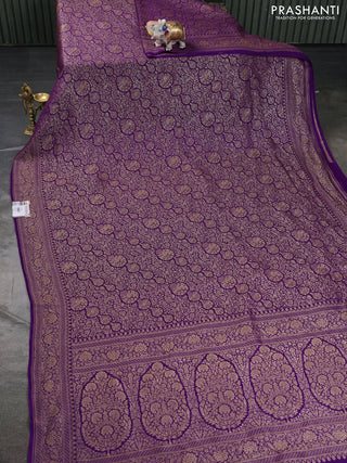 Banarasi crepe saree violet with allover thread & zari weaves and woven border
