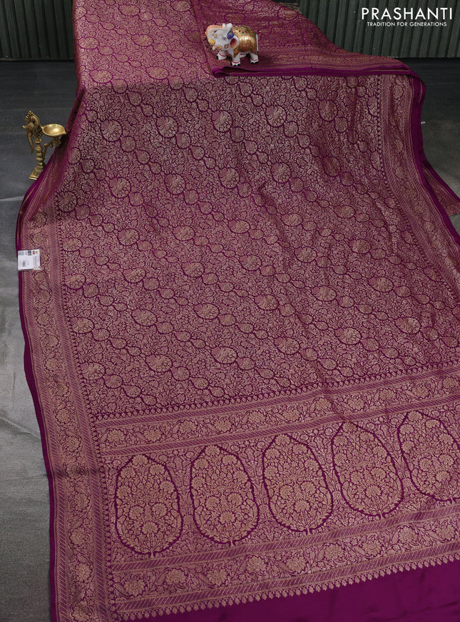 Banarasi crepe saree deep purple with allover thread & zari weaves and woven border