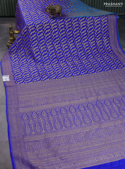 Banarasi crepe saree royal blue and cs blue with allover geometric zari weaves and woven border