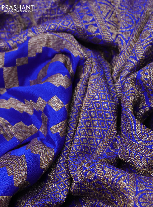 Banarasi crepe saree royal blue and cs blue with allover geometric zari weaves and woven border