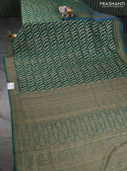 Banarasi crepe saree green and peacock blue with allover geometric zari weaves and woven border