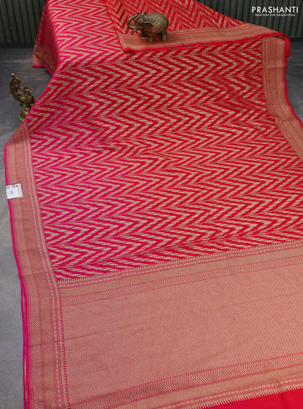 Banarasi crepe saree red and pink with allover geometric zari weaves and woven border