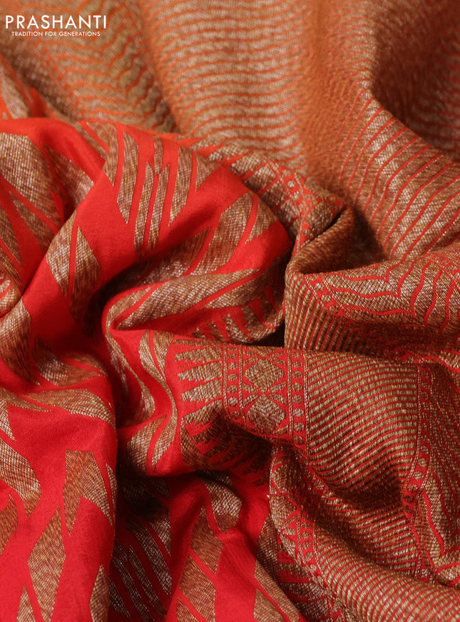 Banarasi crepe saree orange and red with allover geometric zari weaves and woven border