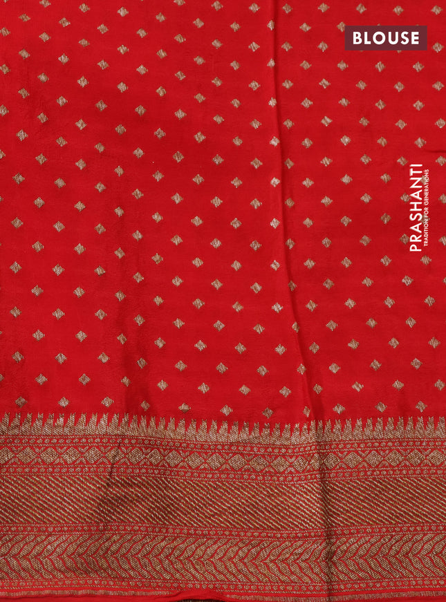 Banarasi crepe saree orange and red with allover geometric zari weaves and woven border