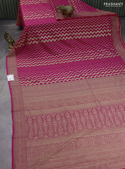 Banarasi crepe saree pink and red with allover geometric zari weaves and woven border