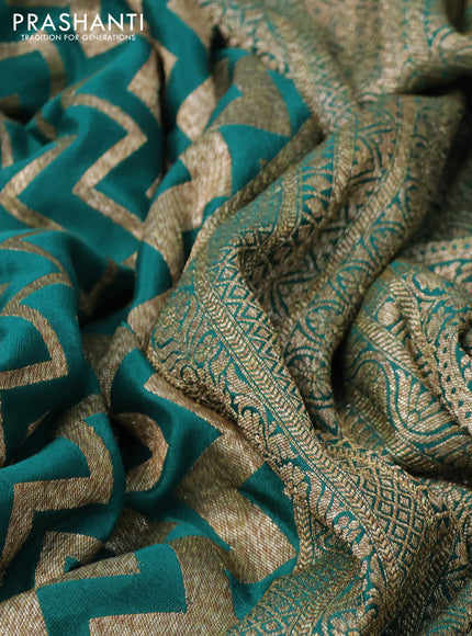 Banarasi crepe saree green and cs blue with allover geometric zari weaves and woven border