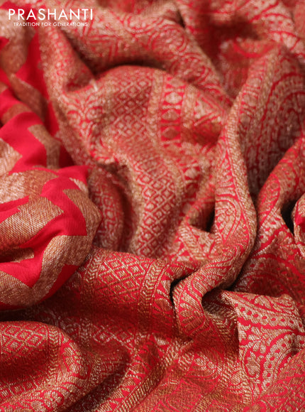 Banarasi crepe saree red and pink with allover geometric zari weaves and woven border