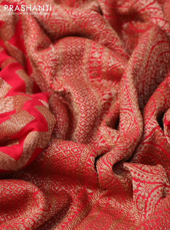 Banarasi crepe saree red and pink with allover geometric zari weaves and woven border