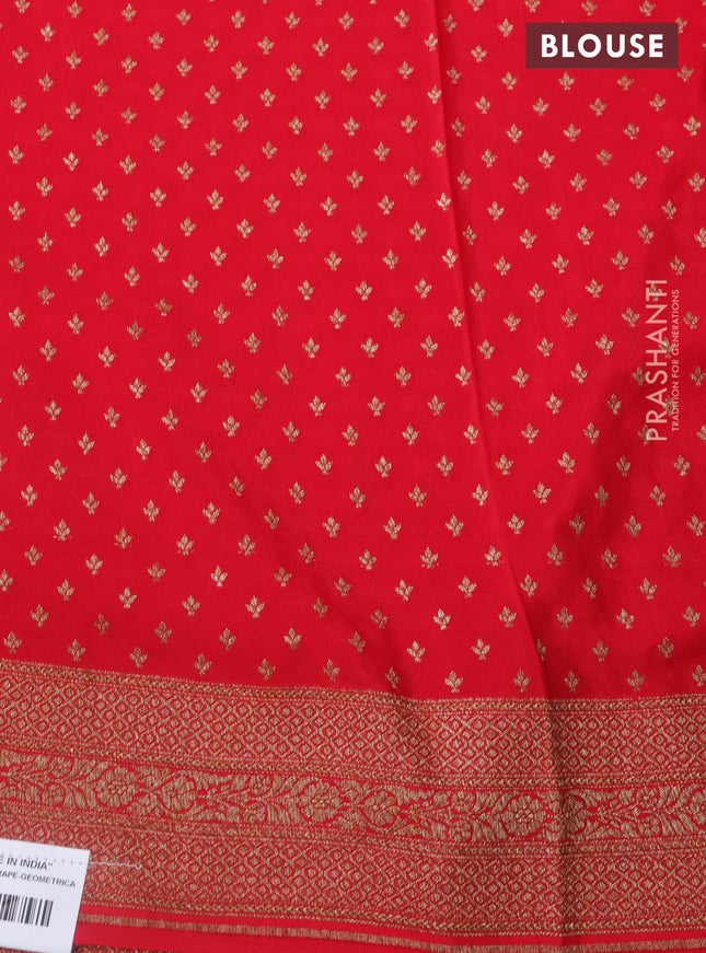 Banarasi crepe saree red and pink with allover geometric zari weaves and woven border