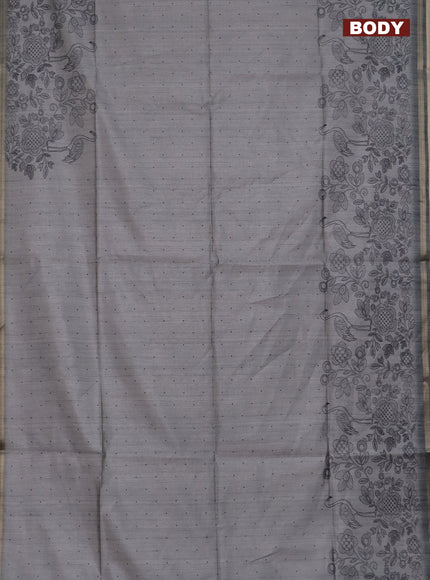 Semi tussar saree grey with allover butta prints and long printed border