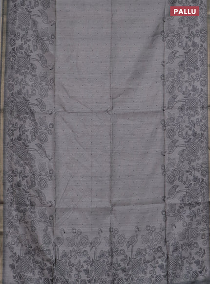 Semi tussar saree grey with allover butta prints and long printed border