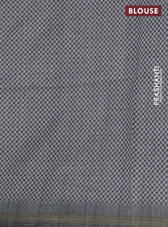 Semi tussar saree grey with allover butta prints and long printed border