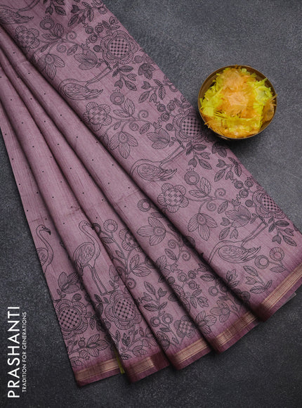 Semi tussar saree pastel pink with allover butta prints and long printed border