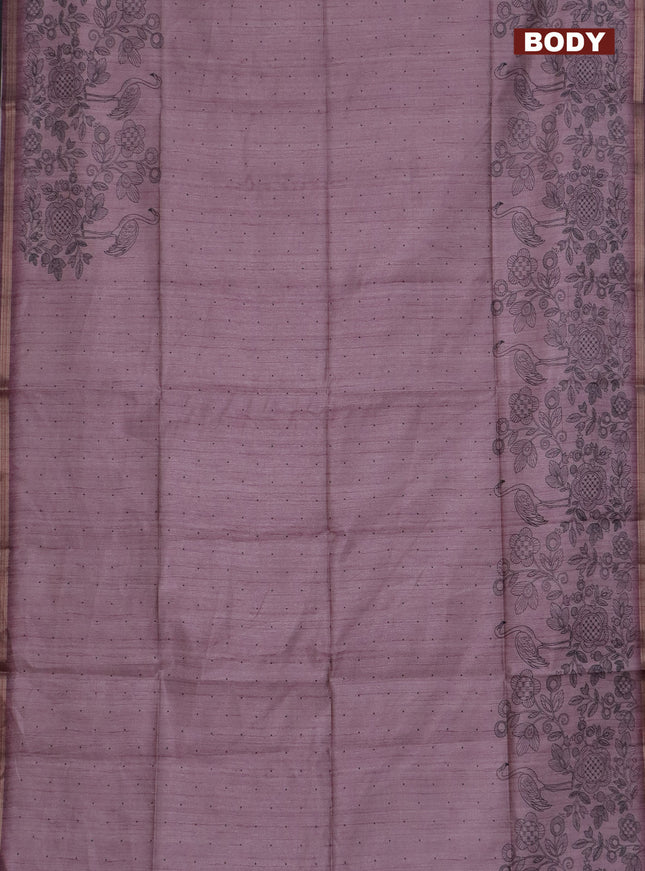 Semi tussar saree pastel pink with allover butta prints and long printed border