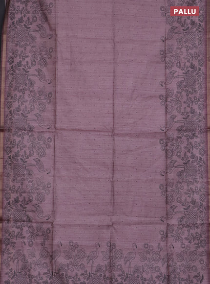 Semi tussar saree pastel pink with allover butta prints and long printed border