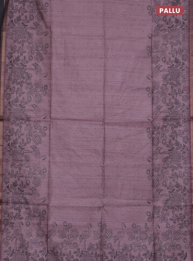 Semi tussar saree pastel pink with allover butta prints and long printed border