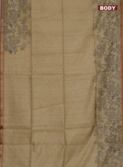 Semi tussar saree sandal with allover butta prints and long printed border