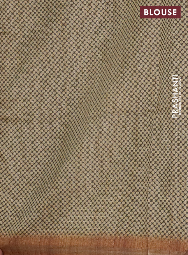 Semi tussar saree sandal with allover butta prints and long printed border