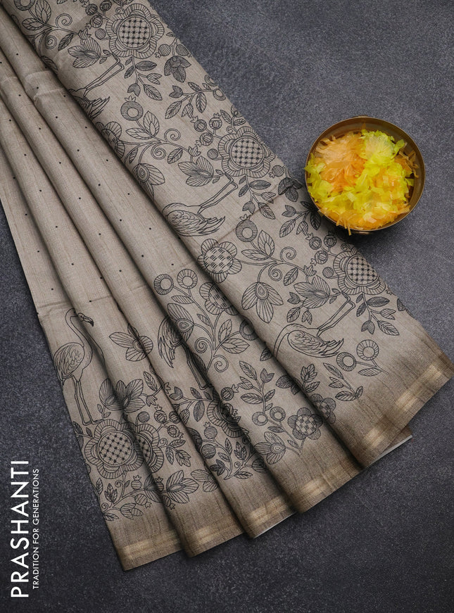 Semi tussar saree beige with allover butta prints and long printed border