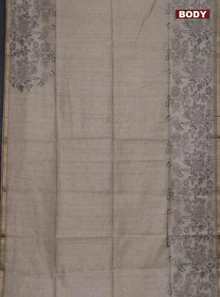 Semi tussar saree beige with allover butta prints and long printed border