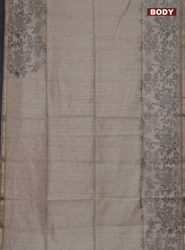 Semi tussar saree beige with allover butta prints and long printed border