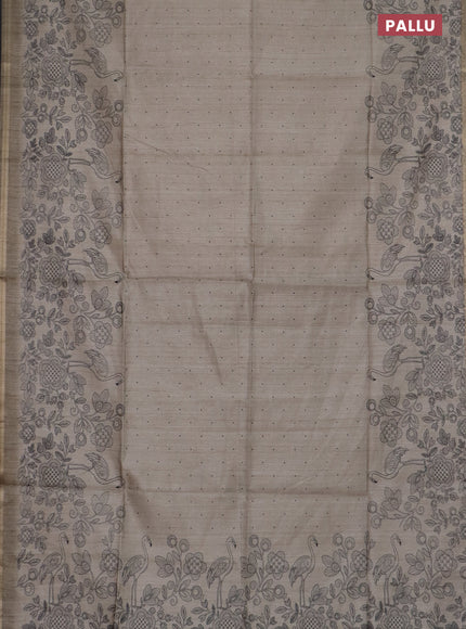 Semi tussar saree beige with allover butta prints and long printed border