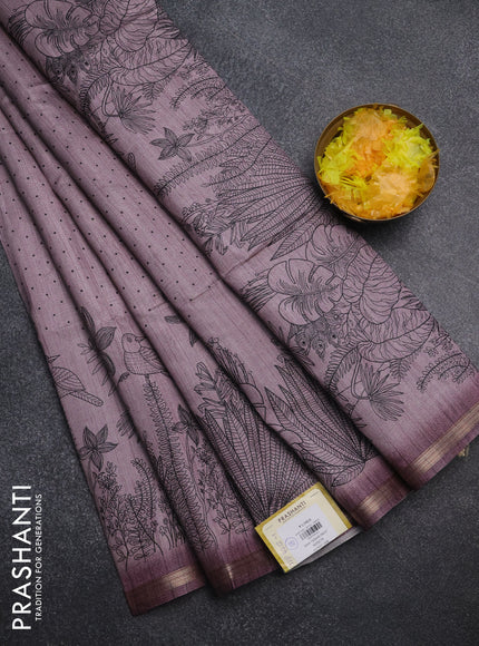 Semi tussar saree pastel pink with allover butta prints and long printed border