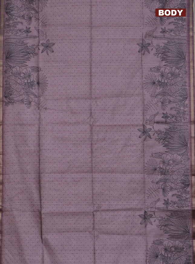 Semi tussar saree pastel pink with allover butta prints and long printed border