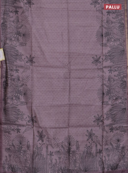 Semi tussar saree pastel pink with allover butta prints and long printed border